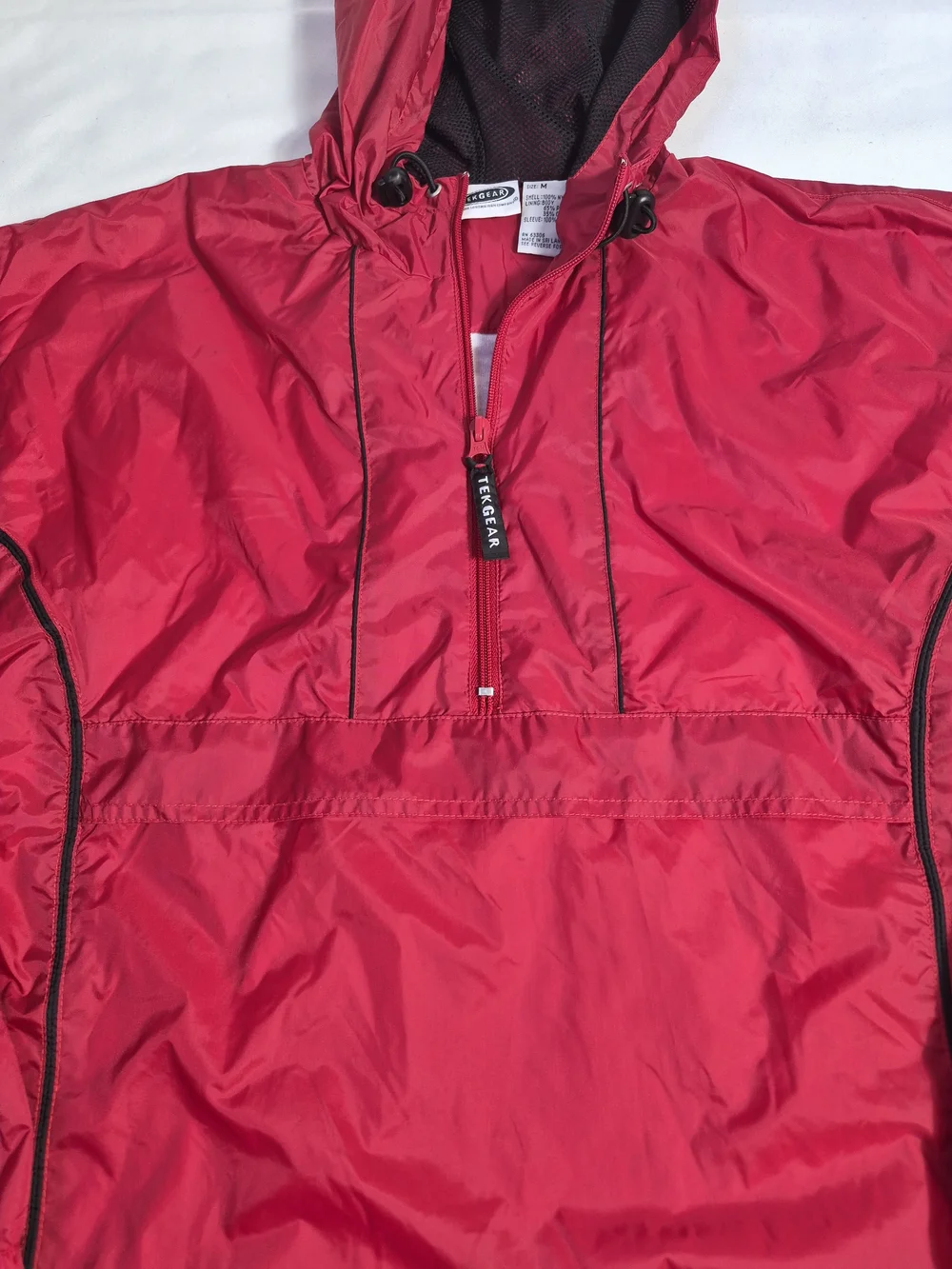 Vintage Tek JEAR Anorak Windbreaker Nylon Sz M Lightweight Red hooded Half Zip